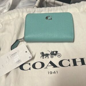 Coach small zip around card case in faded blue